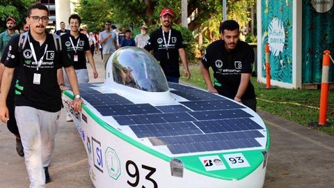 KFUPM Esteedamah solar car team showcasing their entrepreneurship project